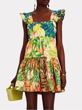 Farm Rio Caipirinha Tropical Tiered Cotton Minidress Size M